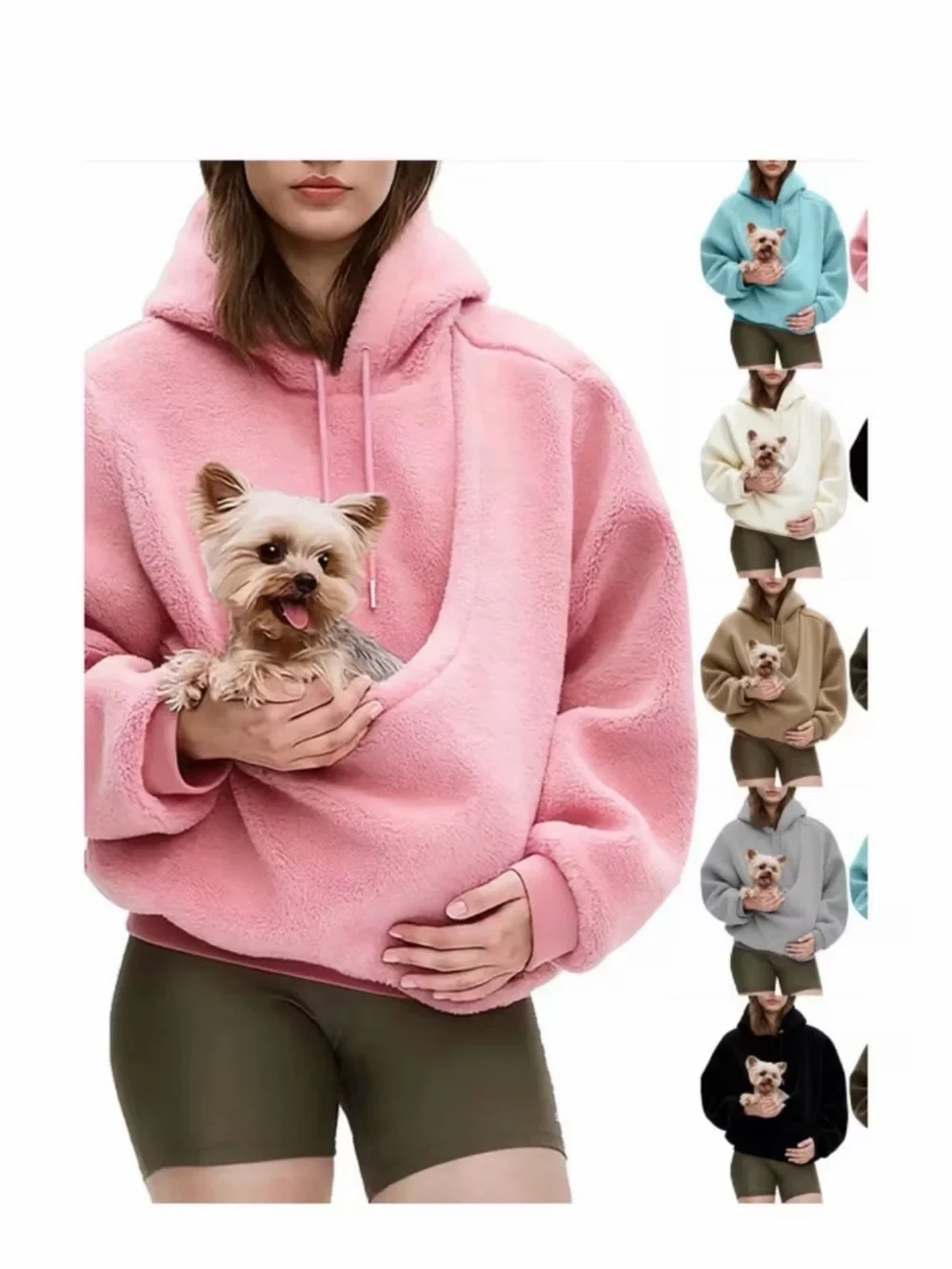 Plush Pink Pet Carrier Hoodie - Hands-Free Dog Pocket